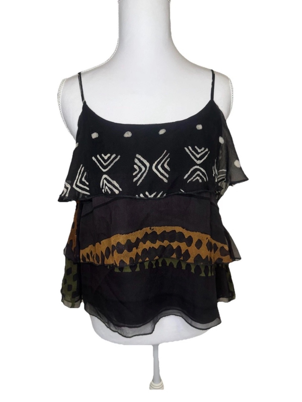 Torn by Ronny Kobo Silk Tiered Ruffle Cami Top XS